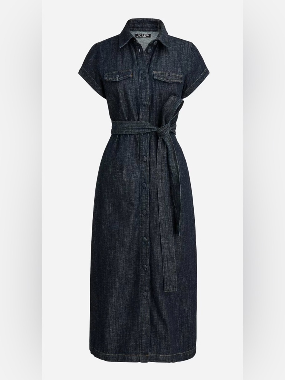 J. Crew Trad Wife Preppy Denim Dress Short Sleeve Tie Waist Button Up Sz. 10